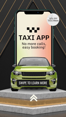 Taxi Mobile App With Green Car Instagram Video Story Πρότυπο σχεδίασης