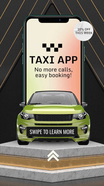 Taxi Mobile App With Green Car Instagram Video Storyデザインテンプレート