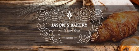 Bakery Offer with Fresh Croissants on Table Facebook cover Modelo de Design