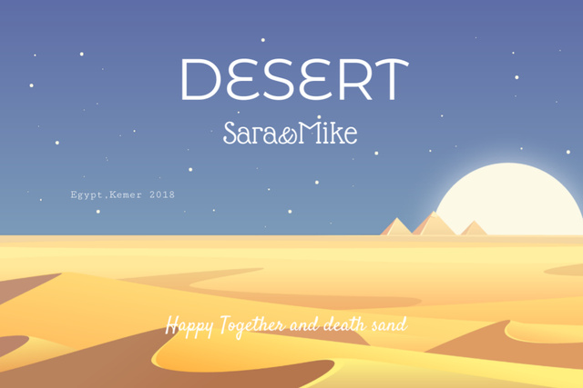 Desert Illustration With Sand And Pyramids Postcard 4x6in – шаблон для дизайна