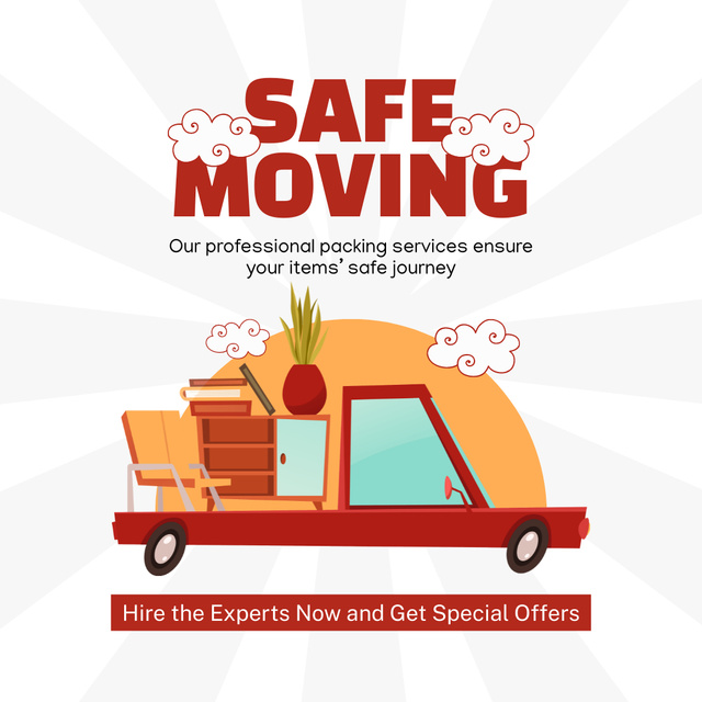 Offer of Safe Moving Services with Furniture on Car Instagram AD tervezősablon