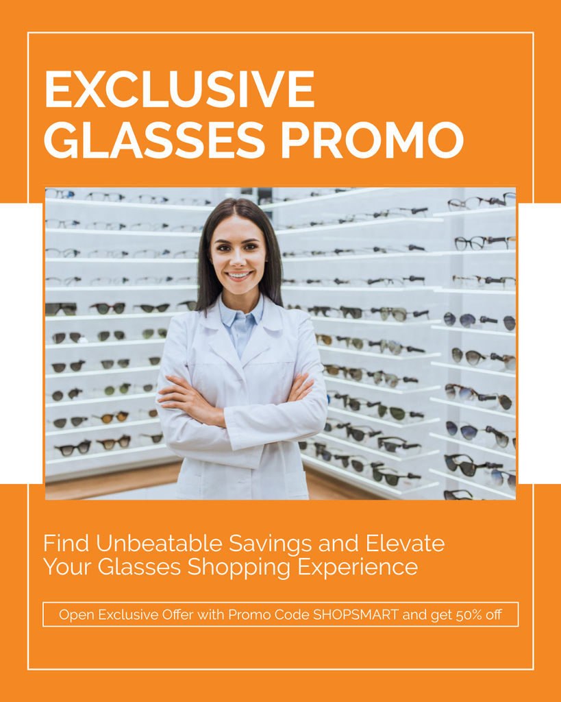 Plantilla de diseño de Exclusive Offer of Glasses Sale Instagram Post Vertical 