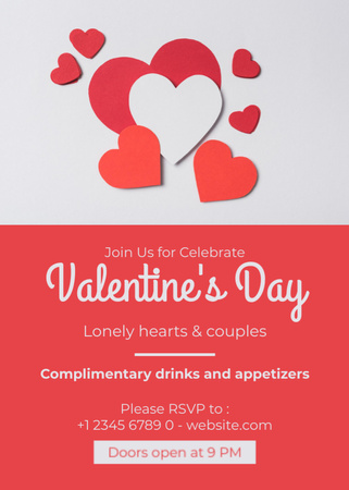 Valentine's Day Party Announcement with Red and White Hearts Invitationデザインテンプレート