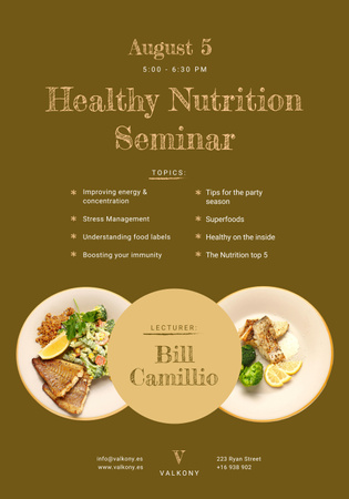 Seminar Annoucement with Healthy Nutrition Dishes on table Poster 28x40in Design Template