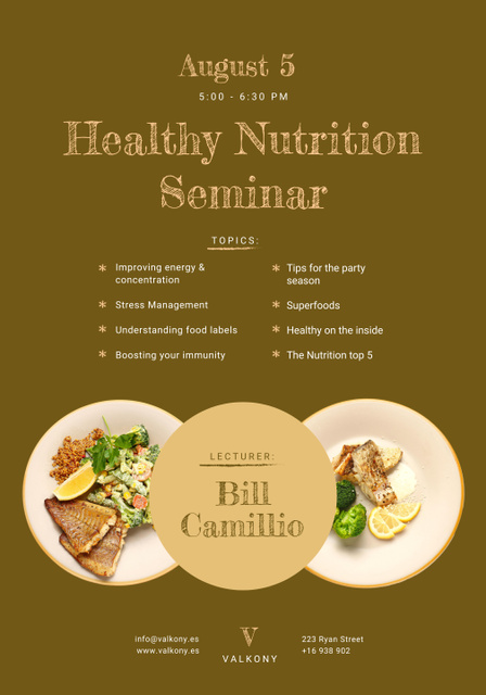 Seminar Announcement with Healthy Nutrition Dishes Poster 28x40in Design Template