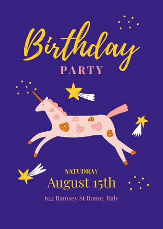 Birthday Party Announcement with Cute Unicorn Invitation – шаблон для дизайну
