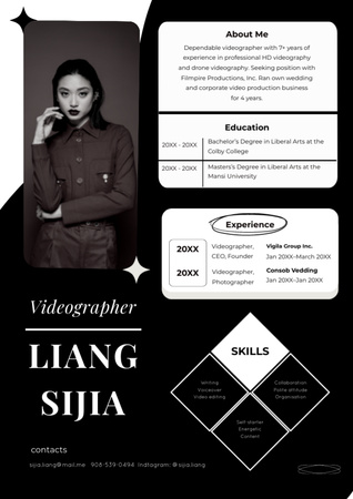 Videographer Skills And Work Experience Resume Design Template