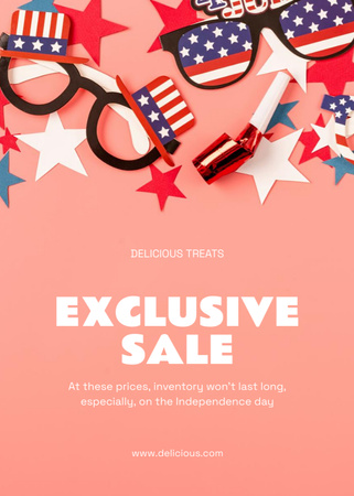 Platilla de diseño USA Independence Day Sale Offer With Glasses And Stars Postcard 5x7in Vertical