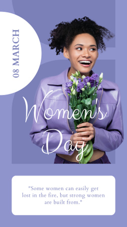 Happy Woman with Purple Flowers on International Women's Day Instagram Story Design Template
