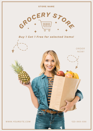 Grocery Order Promotion With Pineapple Flayer Design Template
