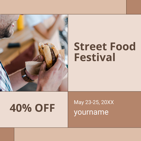 Designvorlage Street Food Festival Ankündigung mit Rabattangebot für Instagram