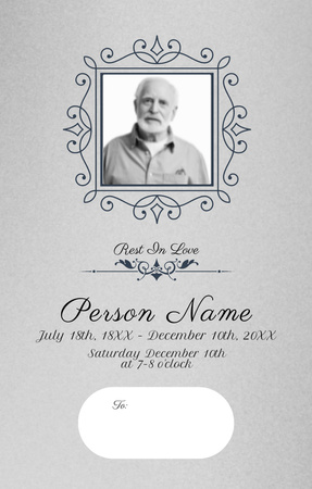 Funeral Ceremony Event with Ornamental Frame Invitation 4.6x7.2in Design Template