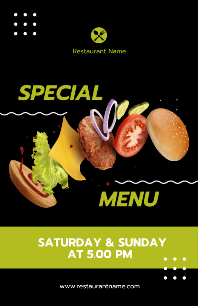 Special Menu Ad with Ingredients for Burger Recipe Card Πρότυπο σχεδίασης