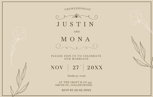 Plantilla de diseño de Wedding Celebration Minimalist Elegant Announcement Invitation 4.6x7.2in Horizontal 