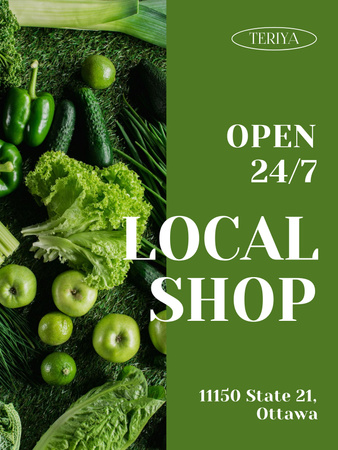 Local Grocery Shop Ad with Greens Poster US Design Template