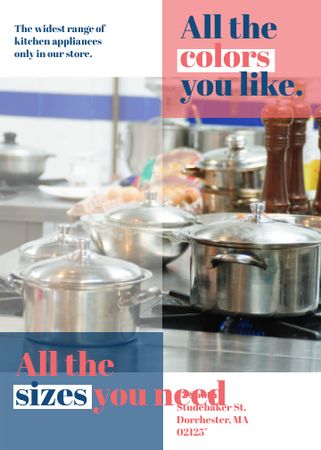 Kitchen Utensils Store Ad Pots on Stove Flayer Šablona návrhu