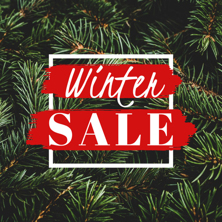 Winter Sale Announcement with Christmas Tree Branches Instagram Design Template
