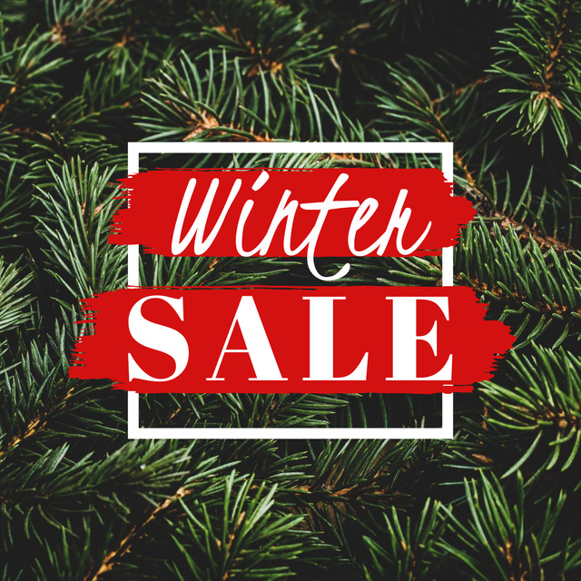 Winter Sale Announcement with Christmas Tree Branches Instagram tervezősablon