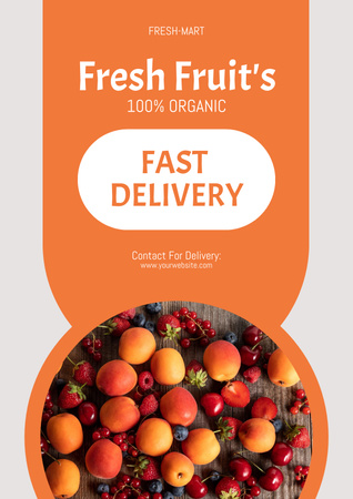 Fresh Fruits And Berries With Fast Delivery Poster Design Template
