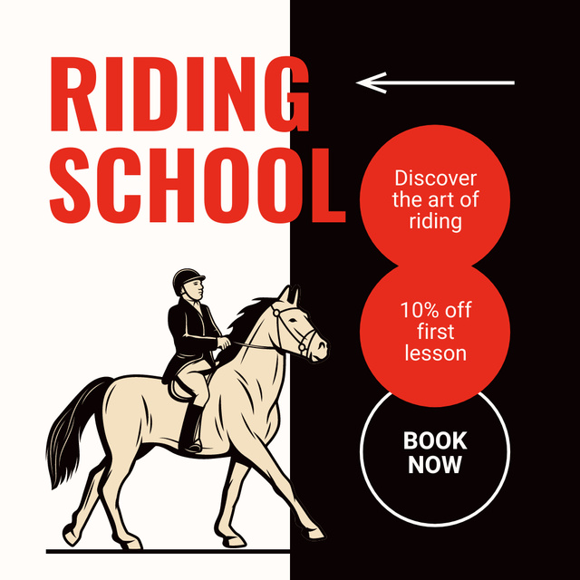 Announcement of Discount on the First Lesson at Horse Riding School Instagram Design Template