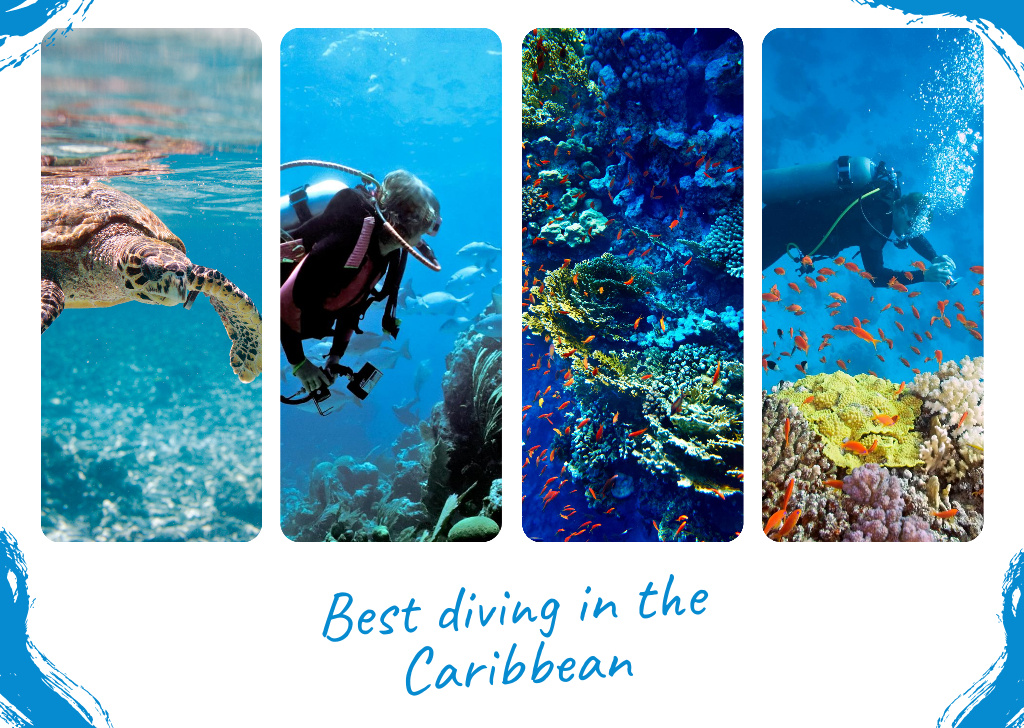 Scuba Diving Ad with Beautiful Reef Postcard Tasarım Şablonu