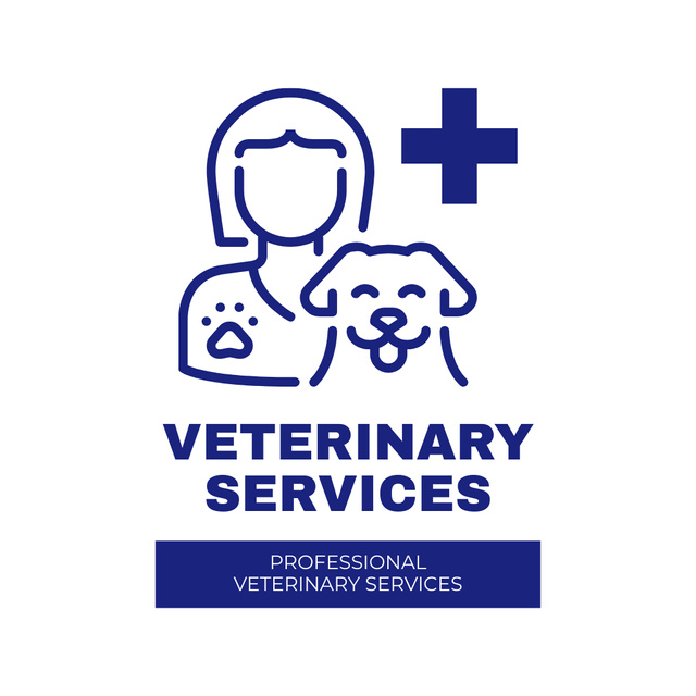 Ontwerpsjabloon van Animated Logo van Veterinary Services Offer With Simple Blue Illustration