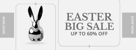 Easter big Sale Announcement with Bunny Statuette Facebook cover Design Template
