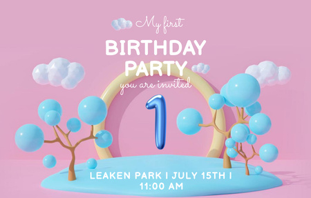 Designvorlage Baby Birthday Party Bright Announcement für Invitation 4.6x7.2in Horizontal