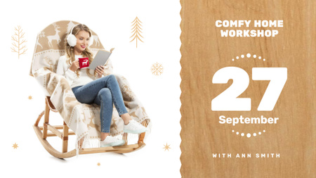 Wooden Furniture Workshop with Woman in Rocking Chair FB event cover Design Template