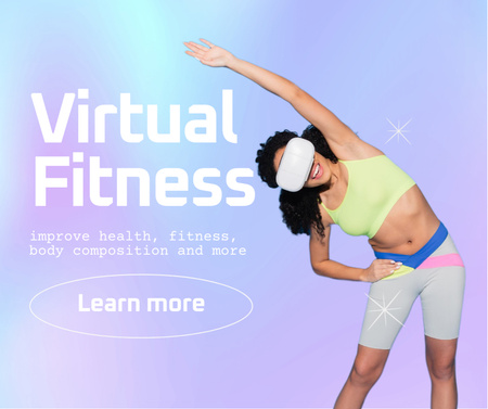Virtual Reality Fitness Ad with Woman doing Exercises Facebook Design Template