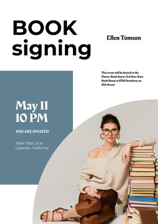 Platilla de diseño Book Signing Announcement with Woman Author Poster