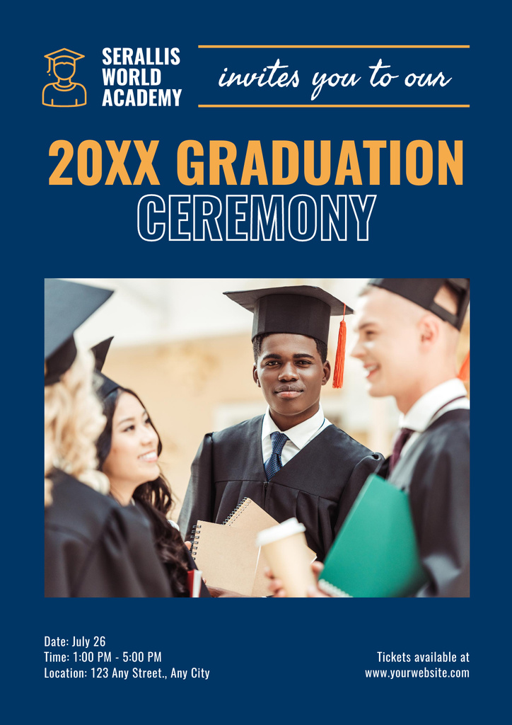 Graduation Ceremony Announcement on Blue Poster Tasarım Şablonu