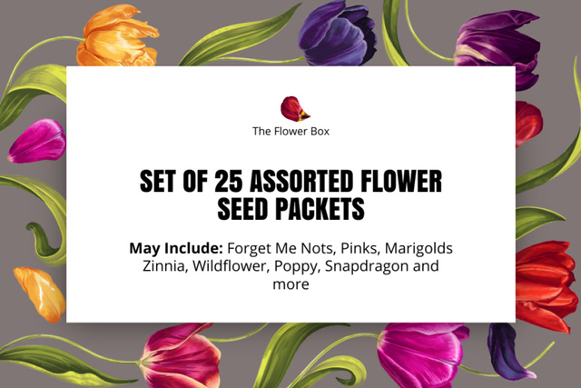 Ontwerpsjabloon van Label van Flower Seeds Offer with Braght Tulips