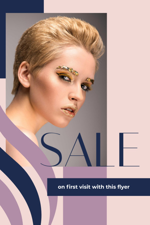 Salon Sale Offer with Woman with Creative Makeup Flyer 4x6in Tasarım Şablonu