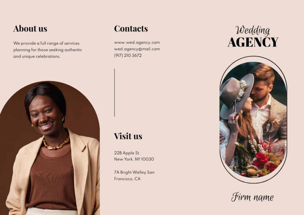 Festive Catering and Serving on Wedding with African American Woman Brochure Design Template