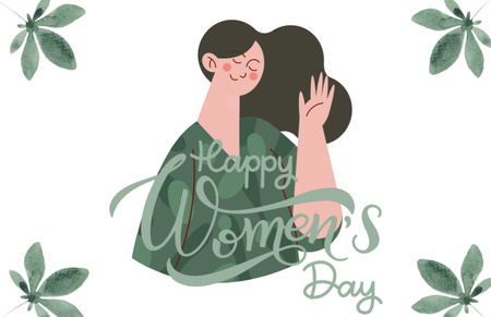 Template di design Saluto della festa della donna in acquerello verde Thank You Card 5.5x8.5in