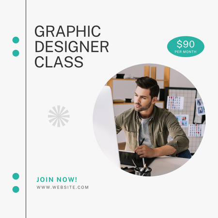 Designvorlage Online-Grafikdesignkurse mit Man für Instagram