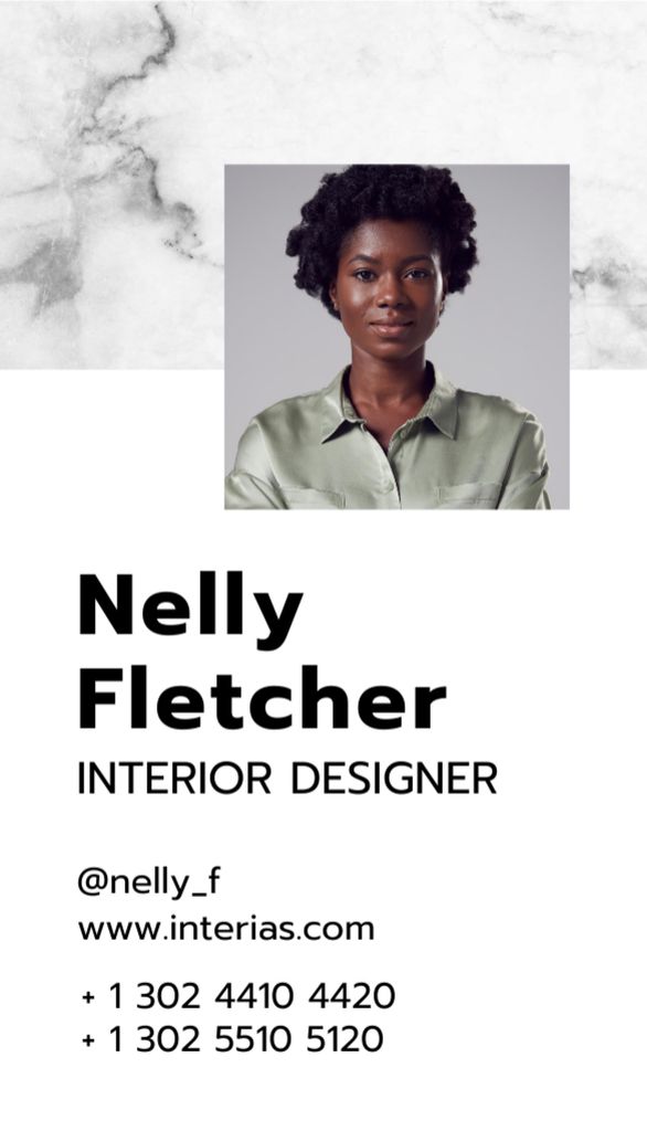 Interior Designer Contacts on Marble Pattern Business Card US Vertical Design Template