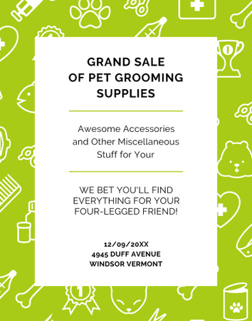 Pet Grooming Supplies Sale with animals icons Poster 22x28in Design Template