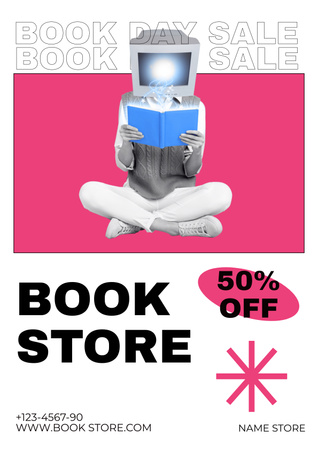 Designvorlage Rosa postmoderne Anzeige des Buchladens für Poster
