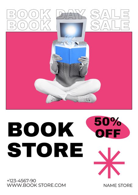 Pink Postmodernist Ad of Book Store Poster Tasarım Şablonu