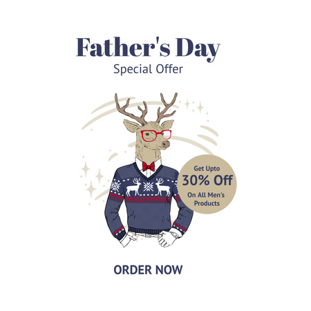 Cute Stylish Cartoon Deer on Father's Day Fashion Sale Instagram Design Template