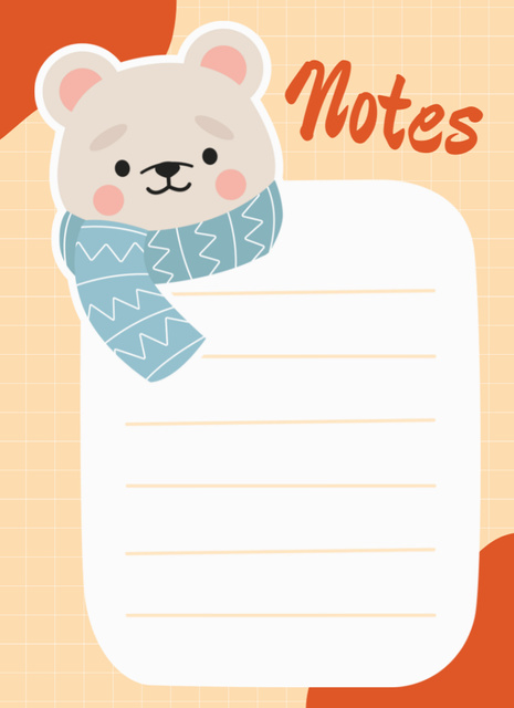 Daily Schedule with Teddy Bear on Orange Notepad 4x5.5in Design Template