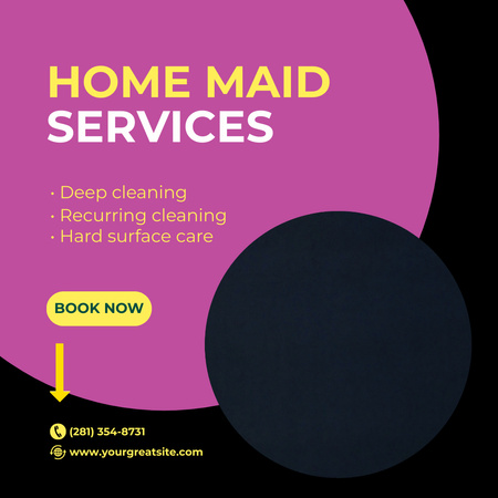 Designvorlage Home Maid Services mit Buchung und Zubehör für Animated Post