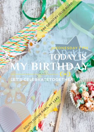 Birthday Party Invitation Bows and Ribbons Flayer Design Template