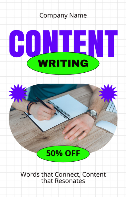 Designvorlage Innovative Content Writing At Half Price Offer With Notebook für IGTV Cover