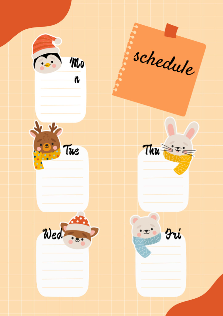 Weekly Planner with Cartoon Animals Schedule Plannerデザインテンプレート
