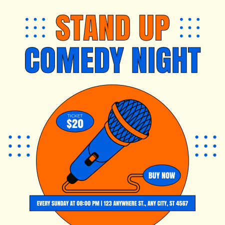Stand-up Show Comedy Night Announcement with Microphone Podcast Cover Design Template