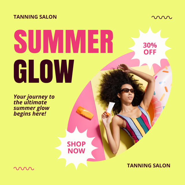 Tanning Cosmetics Summer Sale with Black Woman Animated Post Design Template