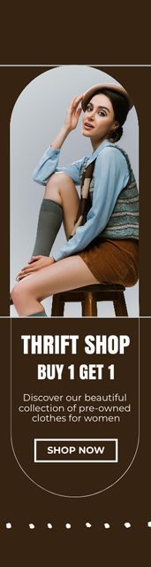 Preppy style woman for thrift shop brown Skyscraper Design Template